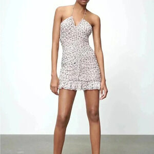 ZARA METALLIC THREAD DRAPED PRINT  DRESS M